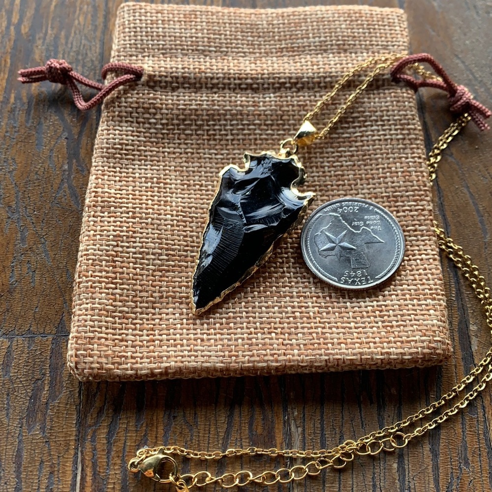 Brand New Black Obsidian Pendant with Gold plated Chain Black Obsidian Necklace - Picture 3 of 3